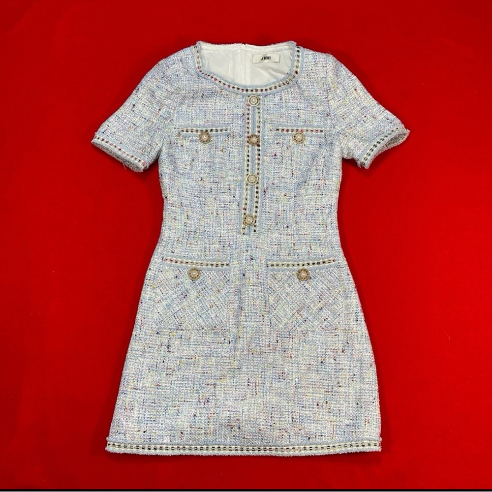 J.ING Blue Tweed Short Sleeve Dress